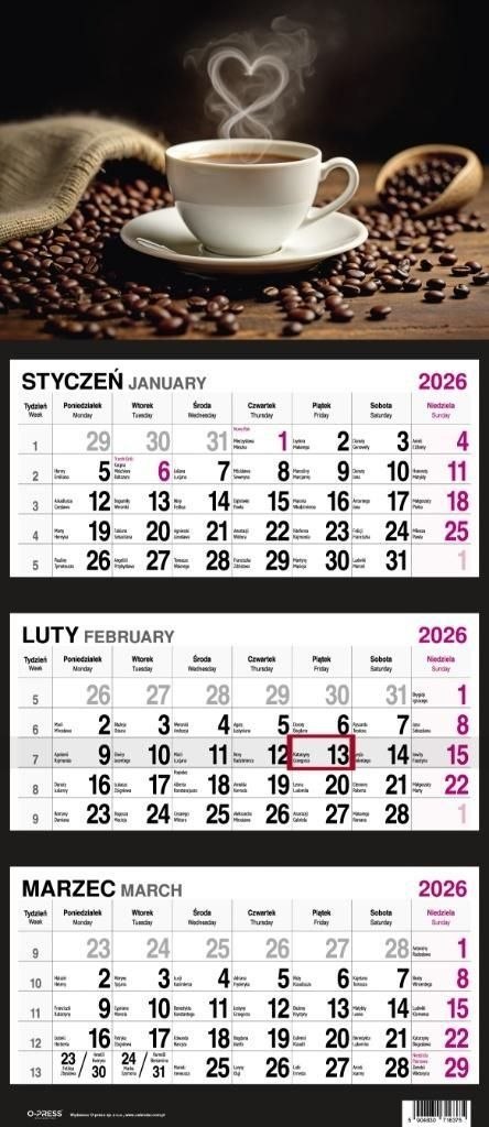 Kalendarz ścienny KAWA 310mm x 790mm Press Kalendarz ścienny KAWA 310mm x 790mm Press
