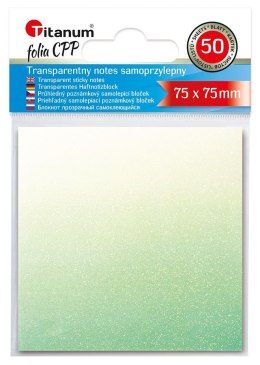 Notes samoprzylepny (karteczki) Titanum transparentne, z polipropylenu 75x75 biało- zielony 50k [mm:] 75x75