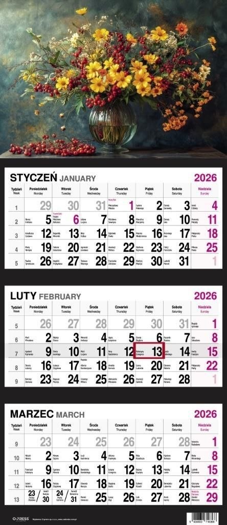Kalendarz ścienny BUKIET 310mm x 790mm Press Kalendarz ścienny BUKIET 310mm x 790mm Press