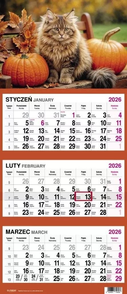Kalendarz ścienny KOT 310mm x 790mm Press Kalendarz ścienny KOT 310mm x 790mm Press