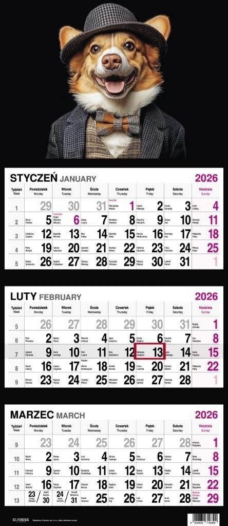 Kalendarz ścienny PIES 310mm x 790mm Press Kalendarz ścienny PIES 310mm x 790mm Press