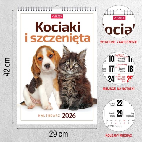 Kalendarz ścienny 16 stron wieloplanszowy A3 Press (kociaki i szczeniaki) Kalendarz ścienny 16 stron wieloplanszowy A3 Press (kociaki i szczeniaki)