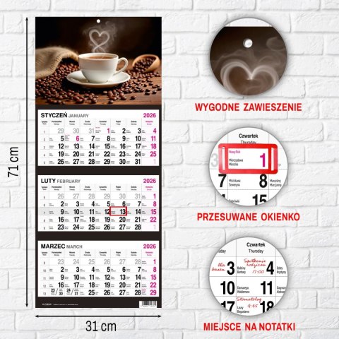 Kalendarz ścienny KAWA 310mm x 790mm Press Kalendarz ścienny KAWA 310mm x 790mm Press