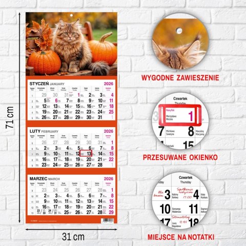 Kalendarz ścienny KOT 310mm x 790mm Press Kalendarz ścienny KOT 310mm x 790mm Press