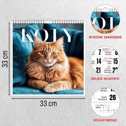 Kalendarz ścienny KOTY 33x33 330mm x 330mm Press Kalendarz ścienny KOTY 33x33 330mm x 330mm Press