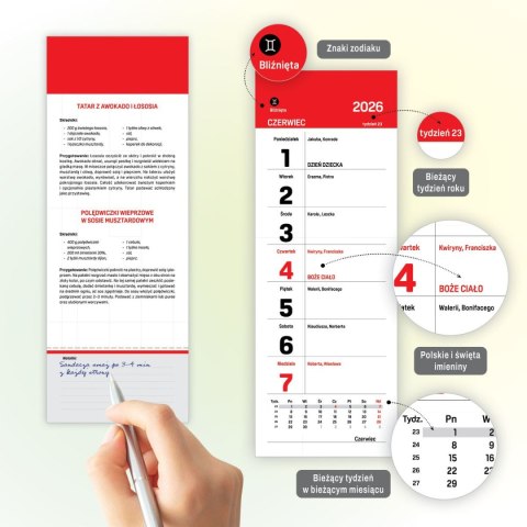 Kalendarz ścienny na lodówkę z magnesem 120mm x 270mm Press Kalendarz ścienny na lodówkę z magnesem 120mm x 270mm Press