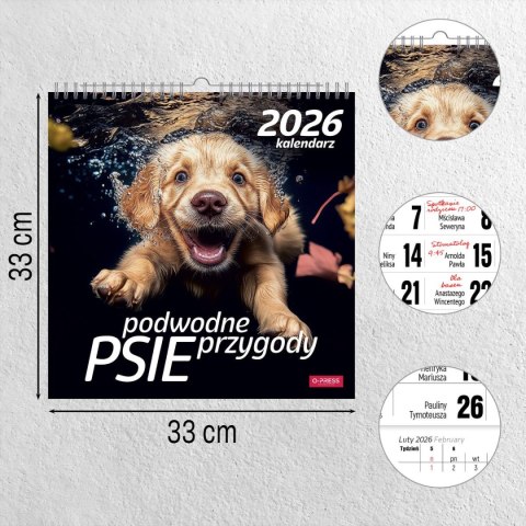 Kalendarz ścienny PSY POD WODĄ 33x33 330mm x 330mm Press Kalendarz ścienny PSY POD WODĄ 33x33 330mm x 330mm Press