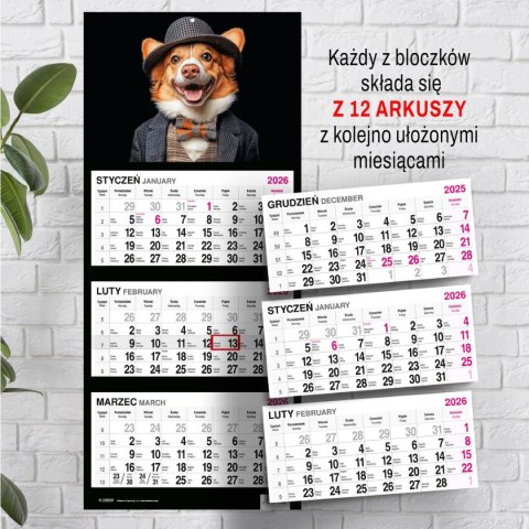 Kalendarz ścienny PIES 310mm x 790mm Press Kalendarz ścienny PIES 310mm x 790mm Press