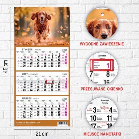 Kalendarz ścienny PIES A5 210mm x 450mm Press Kalendarz ścienny PIES A5 210mm x 450mm Press