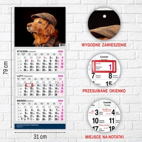 Kalendarz ścienny PREMIUM trójdzielny A4 Press (PIES) Kalendarz ścienny PREMIUM trójdzielny A4 Press (PIES)