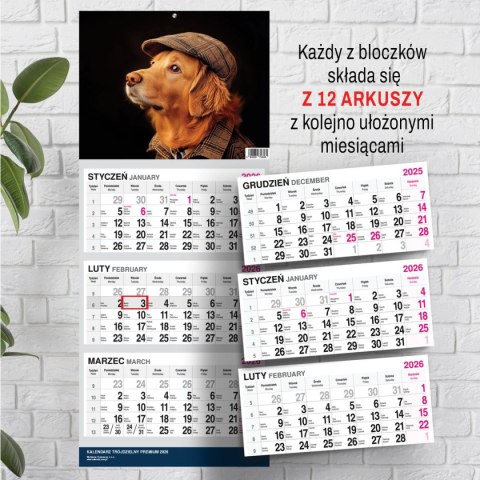 Kalendarz ścienny PREMIUM trójdzielny A4 Press (PIES) Kalendarz ścienny PREMIUM trójdzielny A4 Press (PIES)