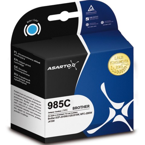 Tusz (cartridge) alternatywny Asarto LC985 niebieski 18ml Asarto (AS-B985C) Tusz (cartridge) alternatywny Asarto LC985 niebieski 18ml Asarto (AS-B985C)