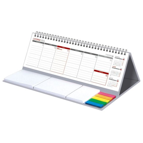 Kalendarz biurkowy TYGODNIOWY MAXI biurkowy z notesem,SPIRALOWANY 305mm x 100mm Wydawnictwo Wokół Nas (KB 042 B SZARY)