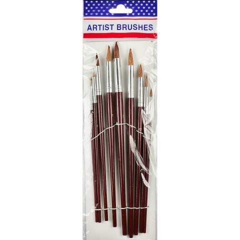 Komplet pędzli stożkowych do farb akwarelowych 9 szt. nr od 0 do 16 Komplet pędzli stożkowych do farb akwarelowych 9 szt. nr od 0 do 16