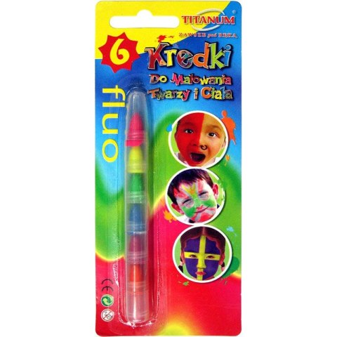Kredki do malowania twarzy segmentowe fluo 6 kol. Titanum Kredki do malowania twarzy segmentowe fluo 6 kol. Titanum