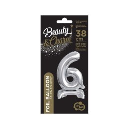Balon foliowy cyfra 6 stojąca 38cm, srebrny Godan (BC-ATS6)