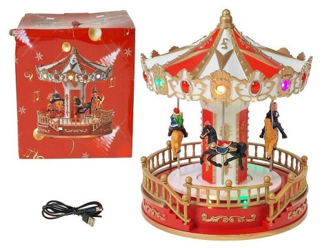 Ozdoba świąteczna karuzela 4 konie, muzyka, światło, z kablem USB Adar (624993)