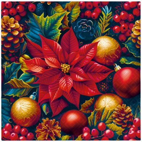 Serwetki Lunch BN Vintage Poinsettia Charm mix nadruk bibuła [mm:] 330x330 Paw (SDL240700)