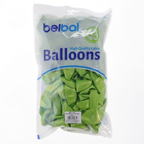 Balon gumowy metalizowany 100 szt zielony jasny metaliczny 12cal Partydeco (078)