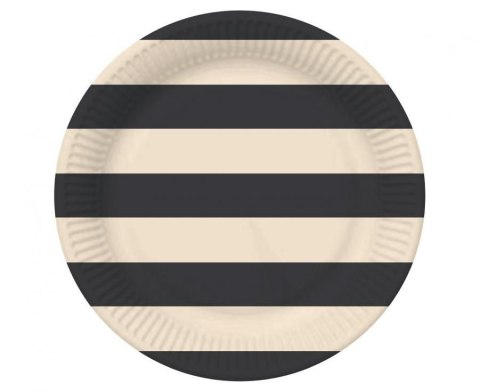 Talerz jednorazowy paski czarno beżowe papier śr. 180mm 6 szt Godan (PG-TPA3)