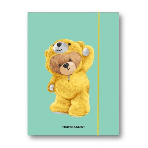 Teczka kartonowa na gumkę Teddies& Miś w dresiku A4 srebrny 270g Narcissus