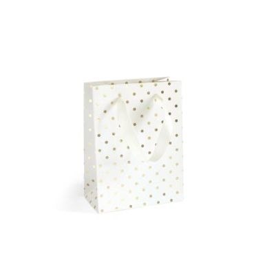 Torba prezentowa biała w złote kropki, S [mm:] 200x80x 150 Argo (257024)