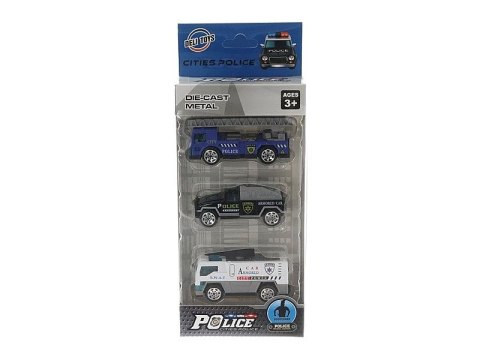 Samochód policyjny zestaw 3 szt. pojazdów metal Adar (538139)