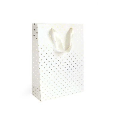 Torba prezentowa biała w złote kropki, L [mm:] 330x100x 240 Argo (257026)