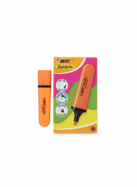 Zakreślacz FLAT HIGHLIGHTER 12 szt 3086123742857 wkład pomarańczowy Bic (517961 neon pomarańczowy)
