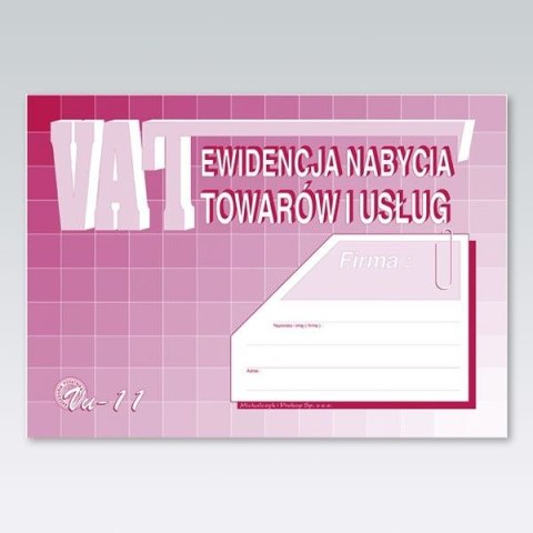 Druk offsetowy Ewidencja nabycia towarów i usług A4 48k. Michalczyk i Prokop (VU-11U)