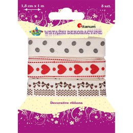 Wstążka Craft-Fun Series groszki, serca, kokardki 15x1 [mm x m] mix Titanum (DD23-1)