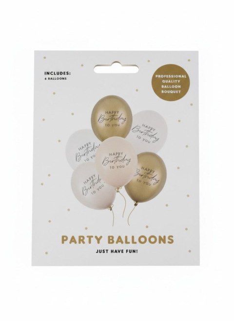 Balon gumowy Happy Birthday, mix BEŻOWY 300mm Partydeco (SB14P-341-013-6)