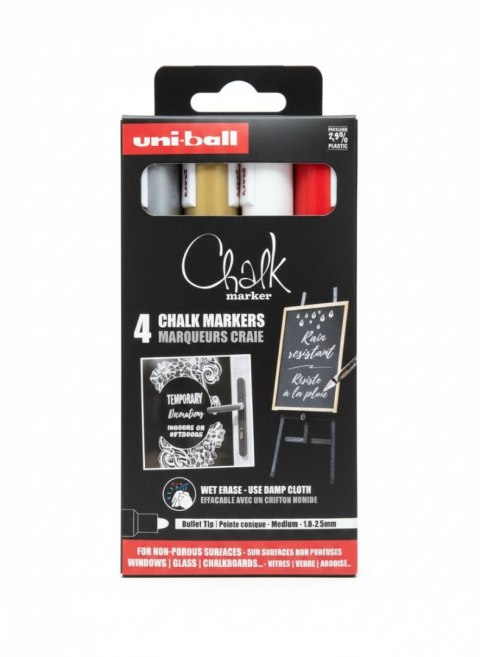 Marker suchościeralny 4szt PWE 5m białyx2 , złoty ,srebrny wkład mix 1,8-2,5mm okrągła końcówka Uni (206567)