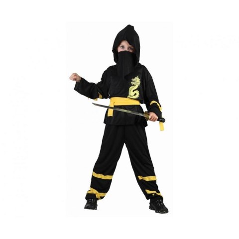 Kostium dla dzieci Czarny Ninja (bluzka z kapturem, pasek, maska, spodnie), rozm.120/130 cm Godan (SL-JJ12)