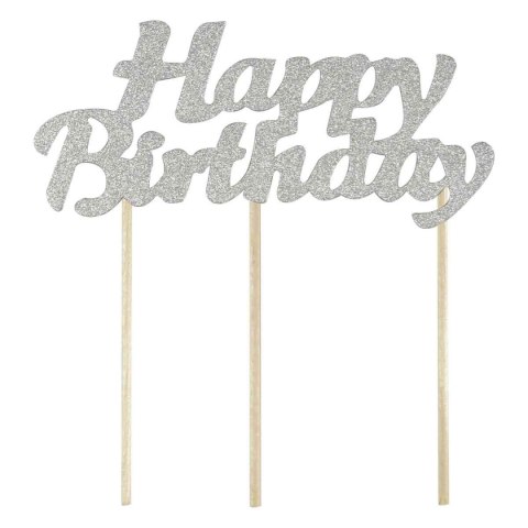 Dekoracja na tort Arpex Happy Birthday srebrna (KK0386FSRE-1315) Dekoracja na tort Arpex Happy Birthday srebrna (KK0386FSRE-1315)