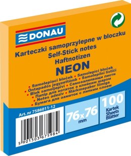 Notes samoprzylepny (karteczki) Donau Neon pomarańczowy 100k [mm:] 76x76 (7586011-12)