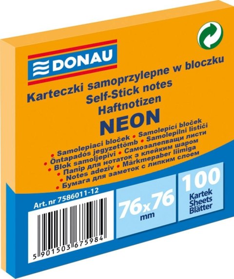 Notes samoprzylepny (karteczki) Donau Neon pomarańczowy 100k [mm:] 76x76 (7586011-12)
