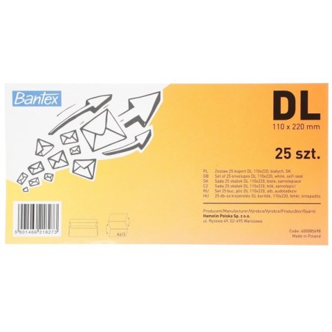 Koperta Bantex SK DL biała (400085698) 25 sztuk Koperta Bantex SK DL biała (400085698) 25 sztuk