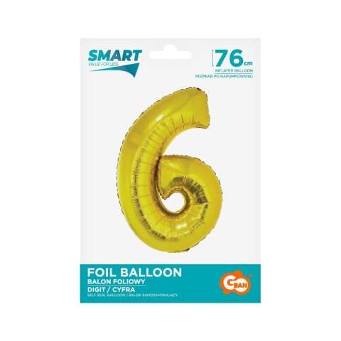 Balon foliowy Godan Smart cyfra 6 złota 76cm (CH-SZL6) Balon foliowy Godan Smart cyfra 6 złota 76cm (CH-SZL6)