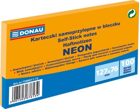 Notes samoprzylepny (karteczki) Donau Neon pomarańczowy 100k [mm:] 127x76 (7588011-12)