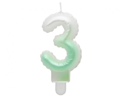 Świeczka urodzinowa Godan cyferka 3, ombre, perłowa biało-zielona, 7 cm (SF-PBZ3) Świeczka urodzinowa Godan cyferka 3, ombre, perłowa biało-zielona, 7 cm (SF-PBZ3)