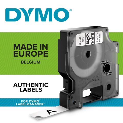 Taśma Dymo D1 12mm x 7m biała/czarny nadruk Taśma Dymo D1 12mm x 7m biała/czarny nadruk