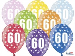Balon gumowy Partydeco gumowy 60 urodziny, mix kolorów 30 cm/6 sztuk mix (SB14M-060-000-6)