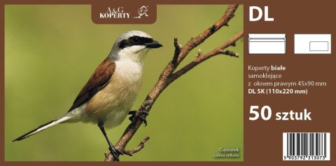 Koperta A&G Koperty OKP DL biały okno prawe [mm:] 110x220 50 sztuk