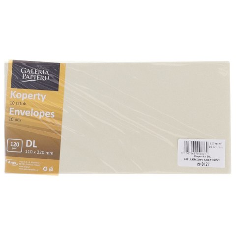 Koperta gładki millenium kremowy k 120 DL kremowa [mm:] 110x220 Galeria Papieru (280127) 10 sztuk
