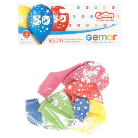 Balon gumowy Godan Z NADRUKIEM 5 szt mix 12cal (GS110/30) Balon gumowy Godan Z NADRUKIEM 5 szt mix 12cal (GS110/30)
