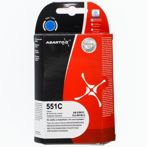 Tusz (cartridge) alternatywny Asarto Canon cyan (AS-C551C) Tusz (cartridge) alternatywny Asarto Canon cyan (AS-C551C)