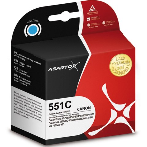 Tusz (cartridge) alternatywny Asarto Canon cyan (AS-C551C) Tusz (cartridge) alternatywny Asarto Canon cyan (AS-C551C)
