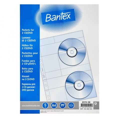 Kieszeń na CD/DVD Bantex 2 kieszeni (100080933) Kieszeń na CD/DVD Bantex 2 kieszeni (100080933)