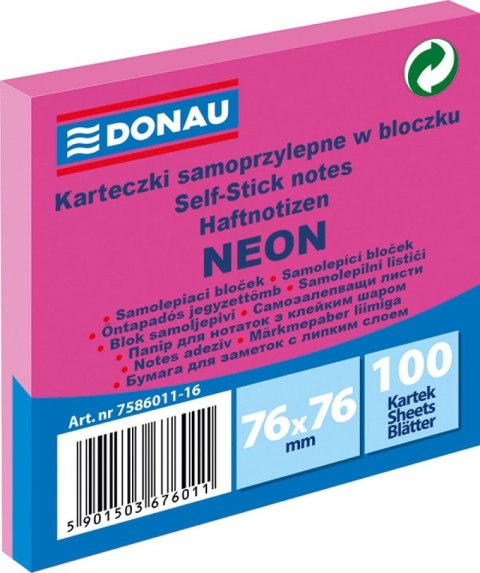 Notes samoprzylepny (karteczki) Donau Neon różowy 100k [mm:] 76x76 (7586011-16)